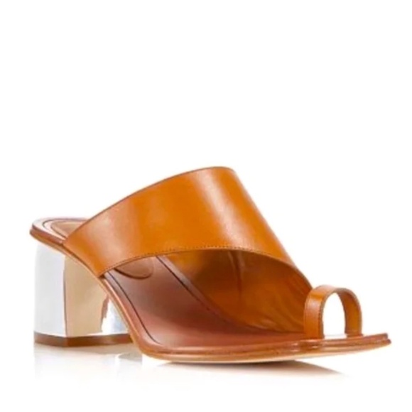 Sigerson Morrison Marcel Leather Silver Mirrored Metallic Block Heeled Sandal - Picture 3 of 15